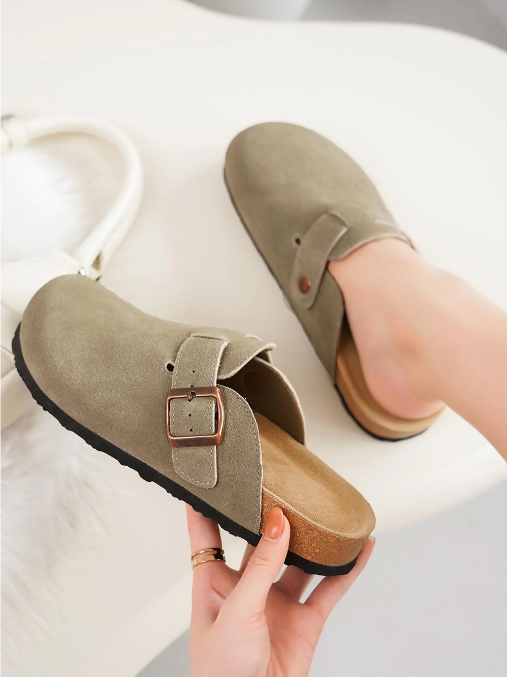 NWOB 10 Evellyhood Genuine Suede Slip-On Clog in TAUPE WOMENS birkenstock dupe